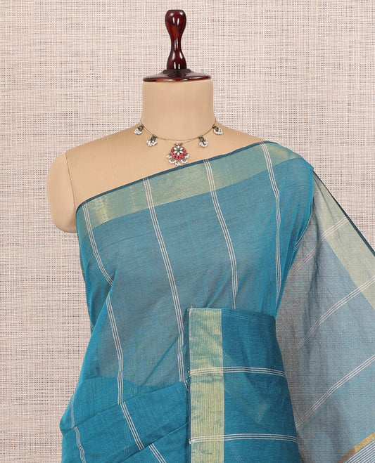 Blue Jute Cotton Saree