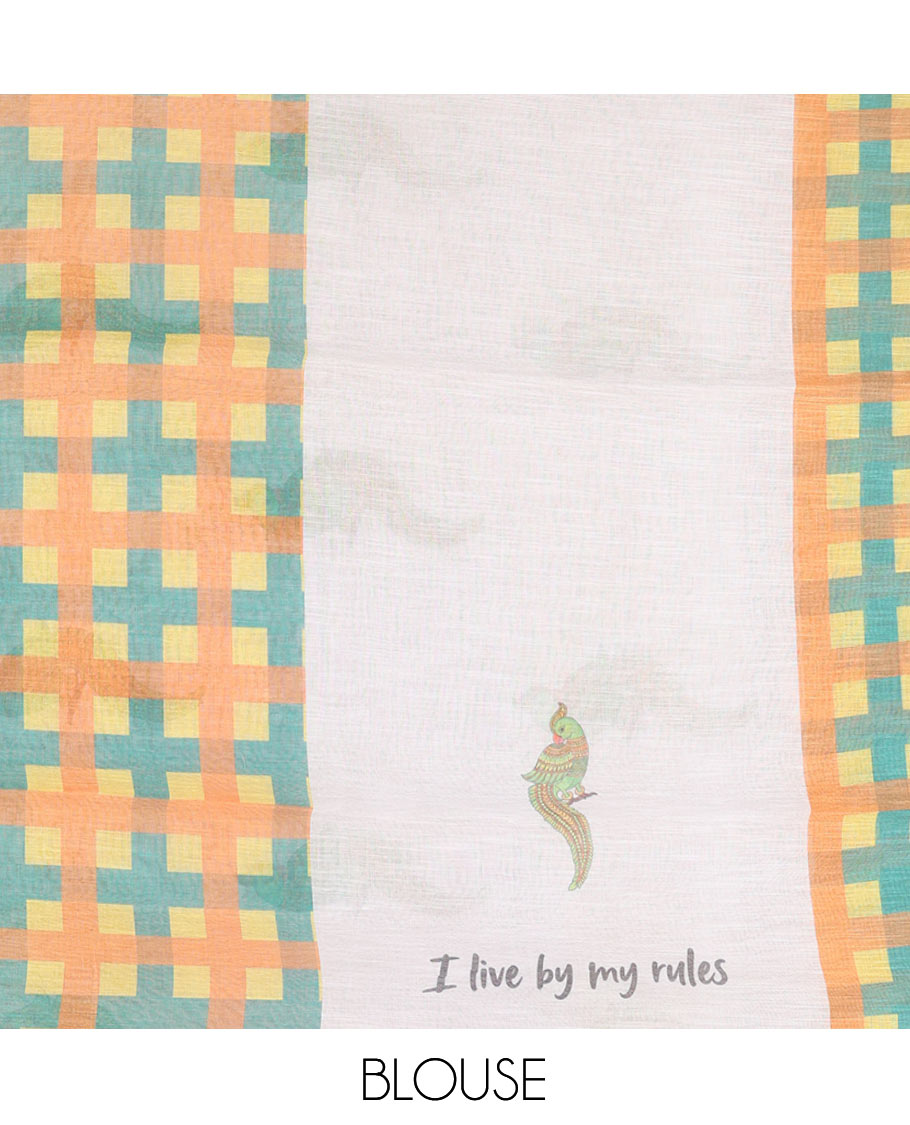 White-Yellow Linen Cotton Saree