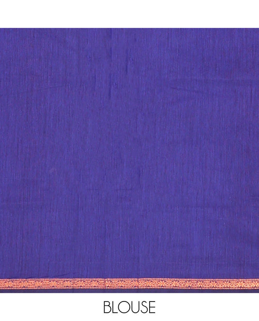 Red Maheshwari Cotton Saree, Enriched with Flower Buttas All Over Its Body, Subtly Woven Piping Border, Captivating Contrast Pallu Steeped with Buttas, and Paired with a Contrast Blouse