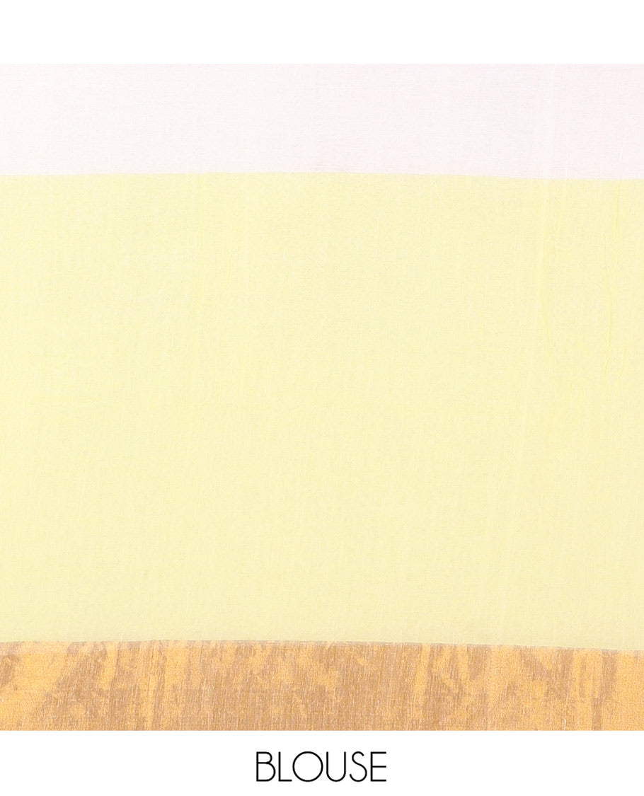 Lemon Yellow Half-And-Half-Style Plain Khadi Mul Cotton Saree, a Subtle Zari Border, and No Blouse