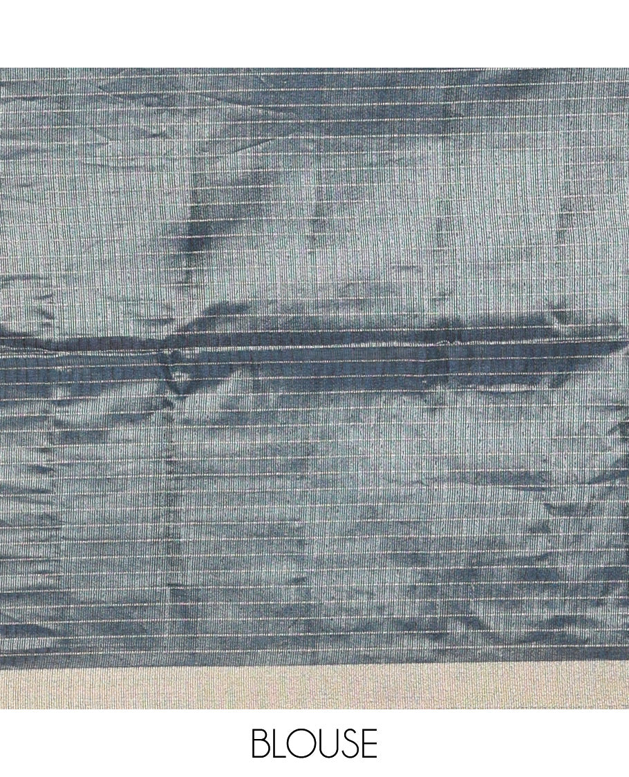 Blue zari checked design fancy tussar silk saree, bavanji border, zari design pallu, and a matching blouse