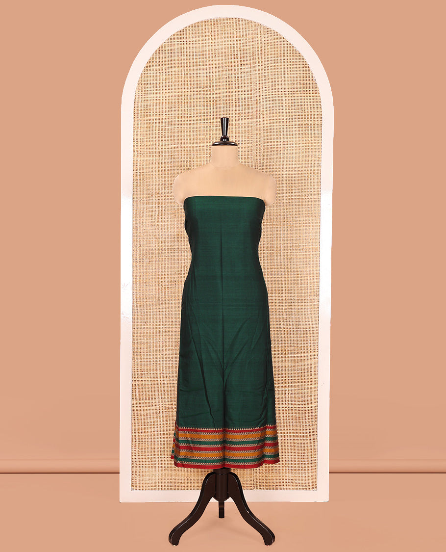 Green Mercerised Cotton Material Churidar Set, Featuring Plain and Traditional Motifs Woven Top, Comes with a Plain Mercerised Cotton Bottom, and Is Paired with a Mercerised Cotton Traditional Motifs Woven Dupatta
