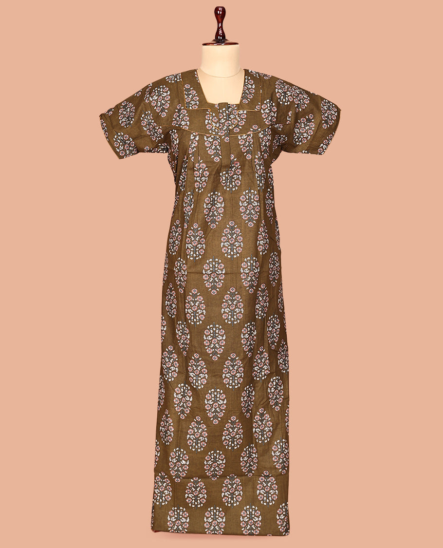 Green Lace Work Cotton-Blended Nighty