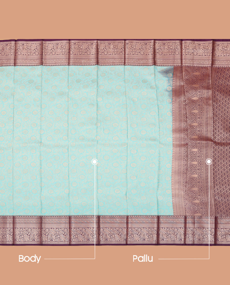 Blue Budget Silk Saree, Subtly Sparkled with Jacquard Design, Complemented by Contrast Traditional Zari Border, an Intricate Pallu and a Contrast Blouse