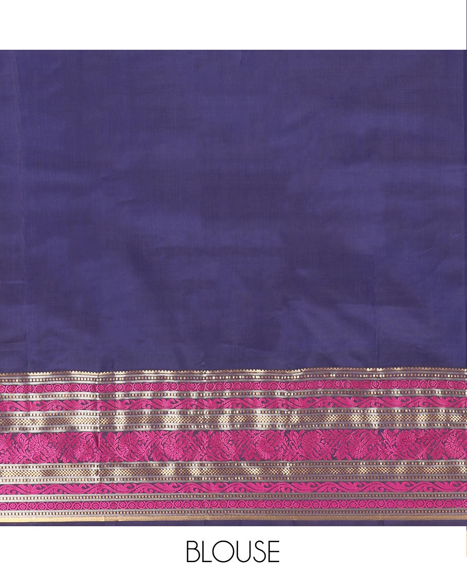 Lavender Vasundhara Lite Silk Mix Saree, Embellished with Zari Buttas on Its Body, Complemented by a Contrast Border of Rekku, Muthu, and Kodi Visiry Designs, Pallu Steeped with Chakram Designs, and Paired with a Contrast Blouse
