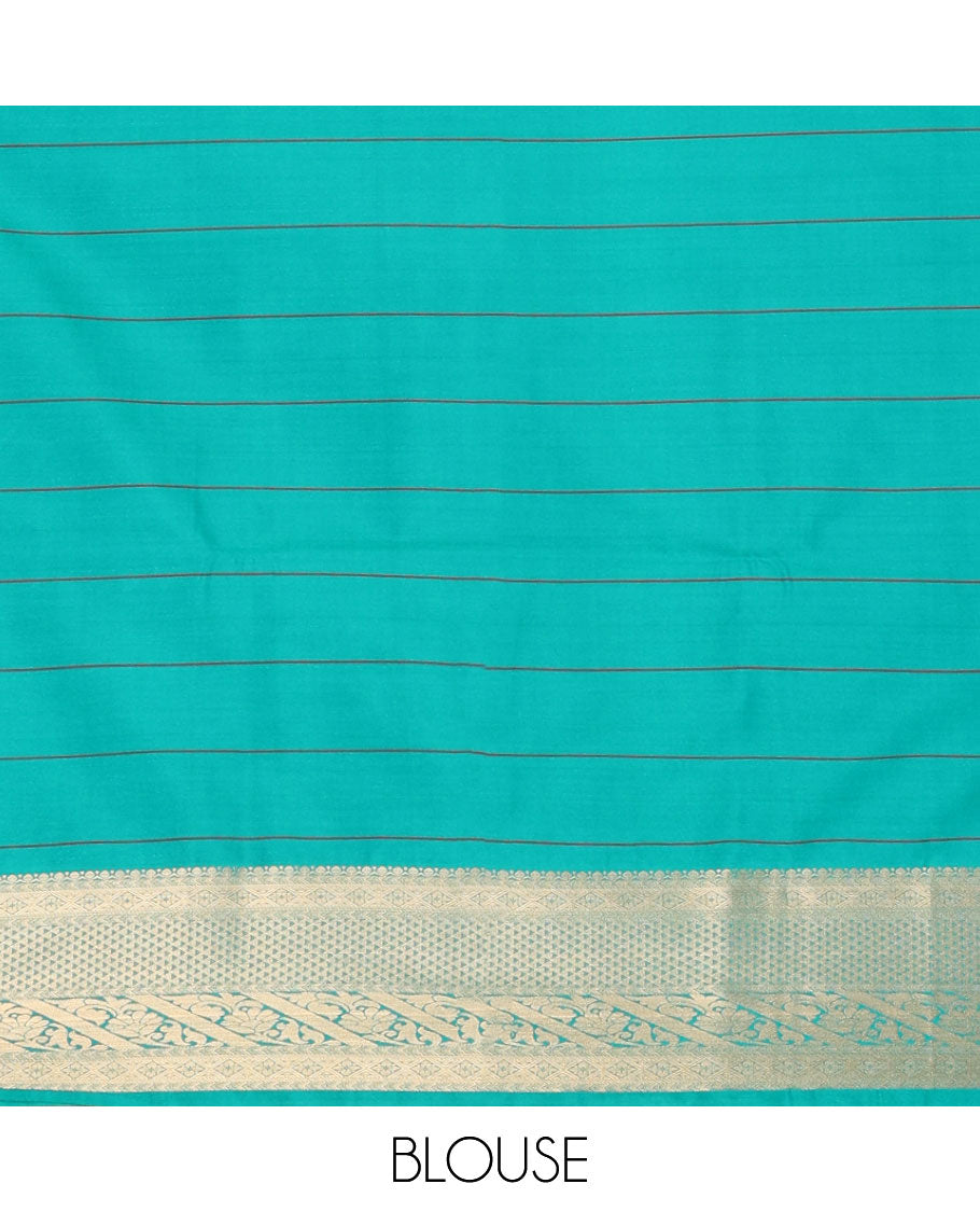 Light pink checked soft silk saree with contrast zari design border & floral design pallu