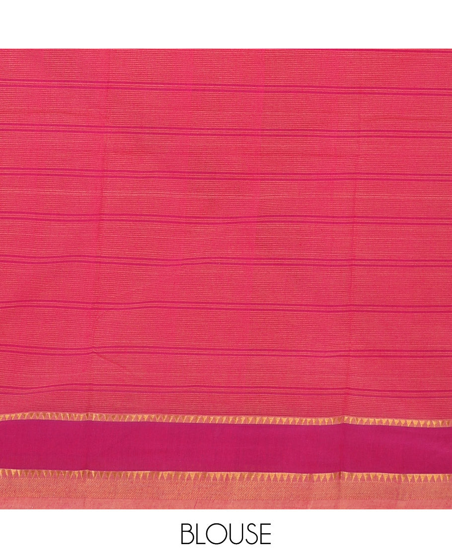 Peach checked mangalagiri cotton saree with contrast temple border & checked pallu