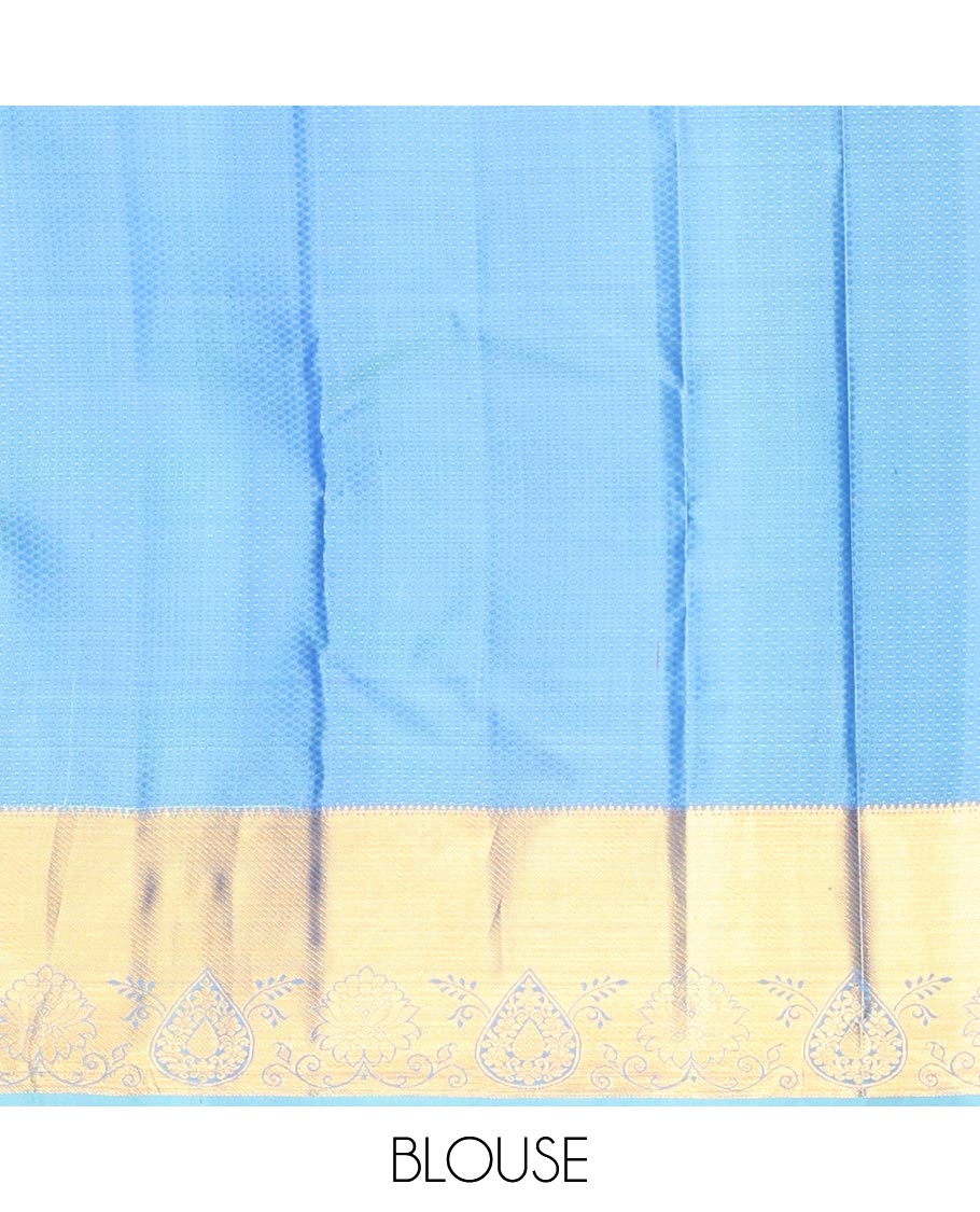 Blue Kanchipuram Wedding Silk Saree, Elegantly Framed with Jacquard Design, a Contrast Border of Traditional Designs, Grand Pallu, and a Contrast Blouse