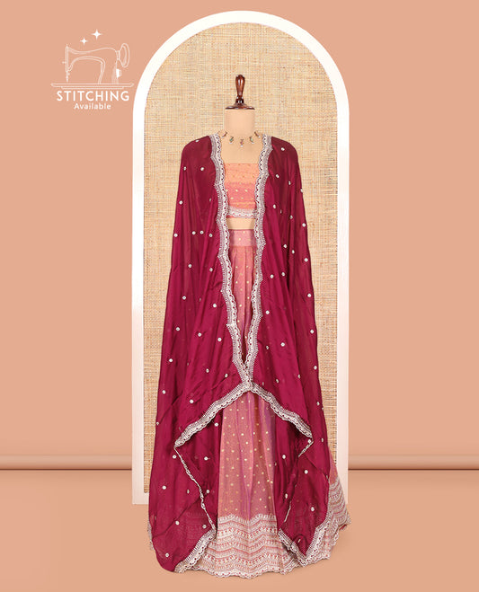 Onion Pink Moss Organza Half-Saree