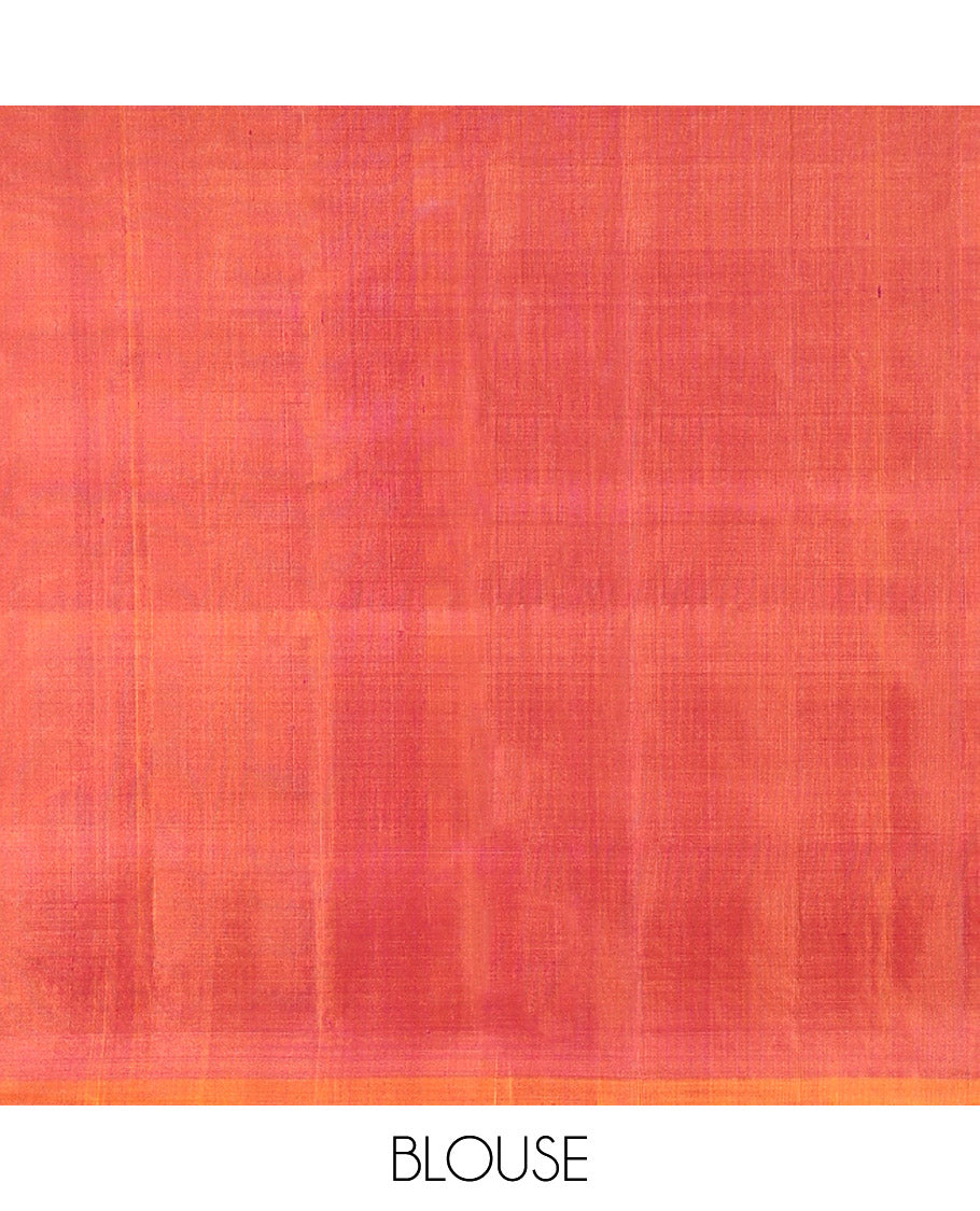 Borderless Orange Mayuri Soft Silk Saree, Entralled with Zari Buttas All Over Its Body, Highlighted by Traditional Zari Designs Woven Pallu, and Paired with a Matching Blouse