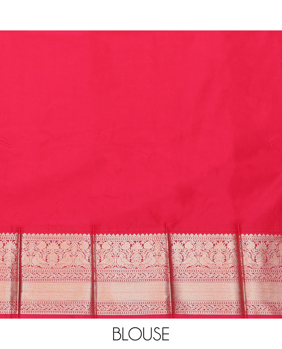 Navy Budget Silk Saree, Steeped in Richness of Zari Buttas and Stripes, Complemented by a Contrast Traditional Zari Border, Paisley Pallu, and a Contrast Blouse