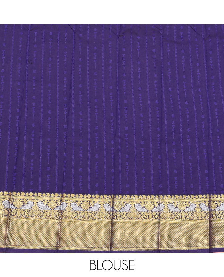 Blue Budget Silk Saree, Richly Detailed with Zari Buttas on Its Body, Complemented by a Contrast Traditional Zari Design Border, Grand Pallu, and Paired with a Contrast Blouse