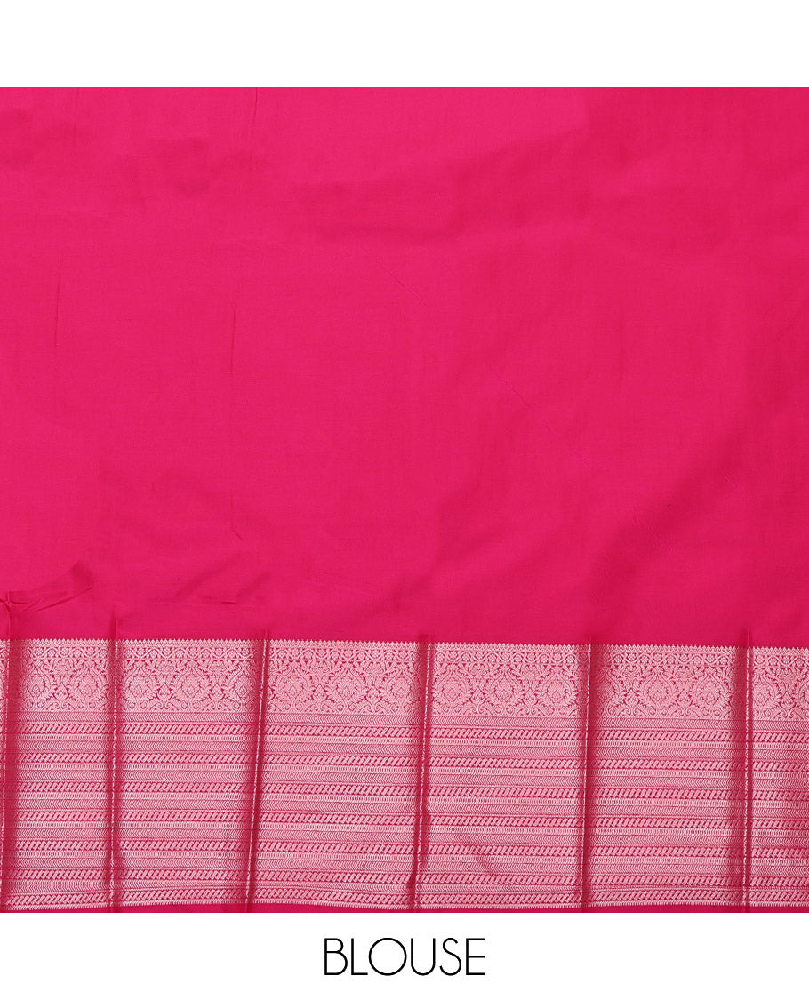 Green Budget Silk Saree, Graced with Zari Buttas, Complemented by a Contrast Traditional Zari Border, Grand Pallu, and a Contrast Blouse