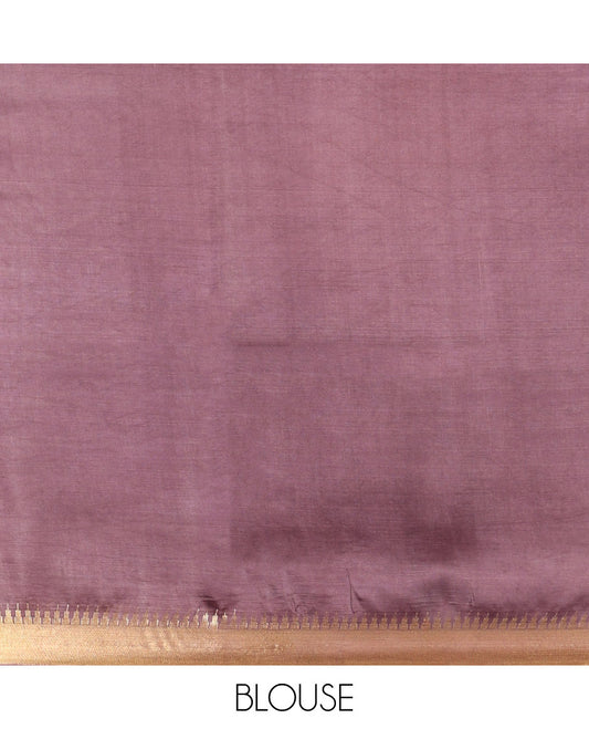 Brown Plain Banana Pith Saree, a Zari Temple Border, Striped Pallu, and Matching Blouse
