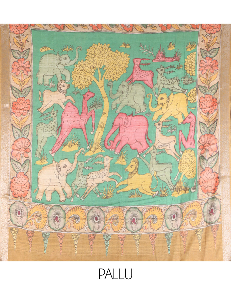 Green Kalamkari Printed Fancy Tussar Saree