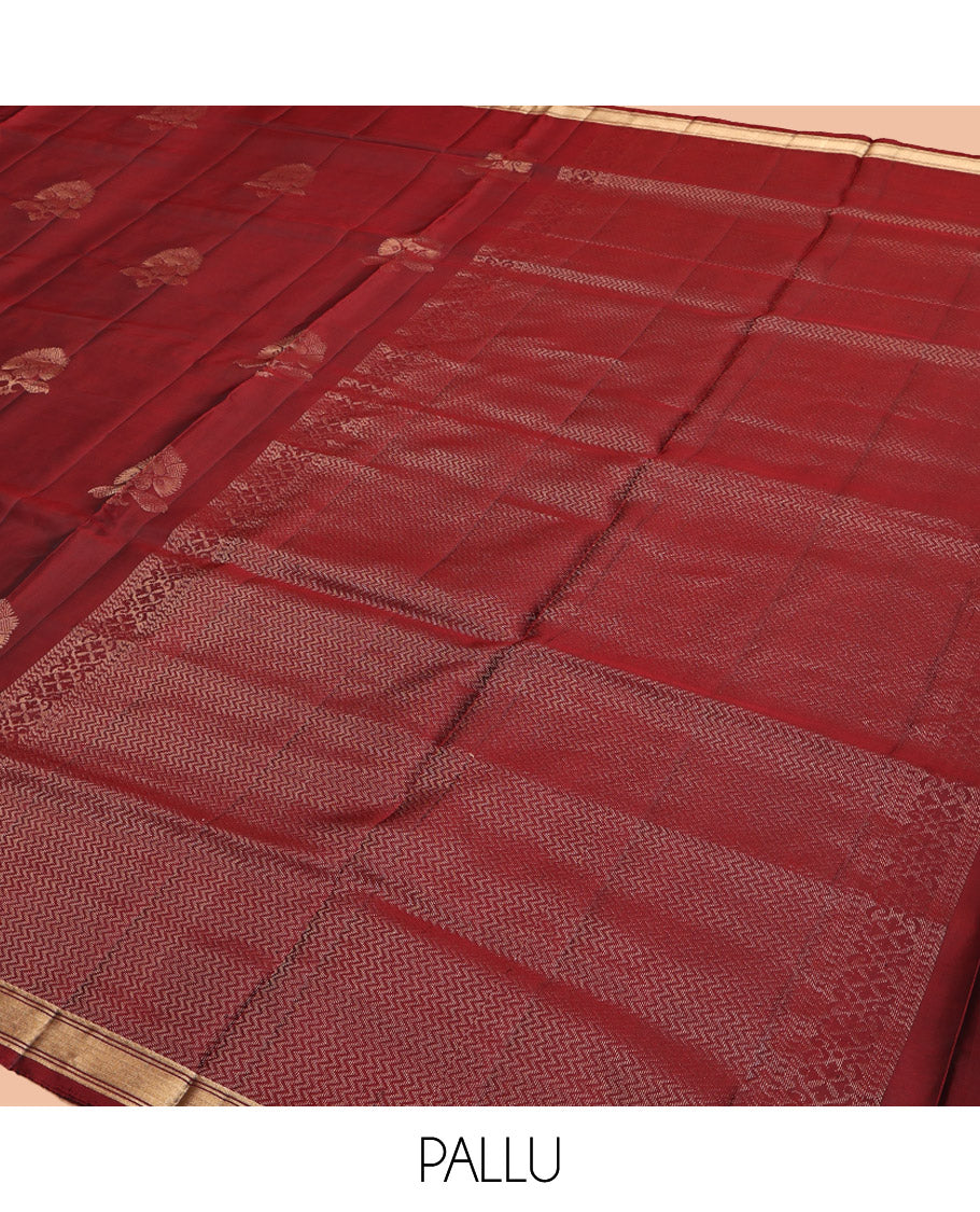 Red Mayuri Lite Silk Mix Saree, Decked Up with Zari Buttas, Zari Border, Pallu of Vanki Designs, and Matching Blouse