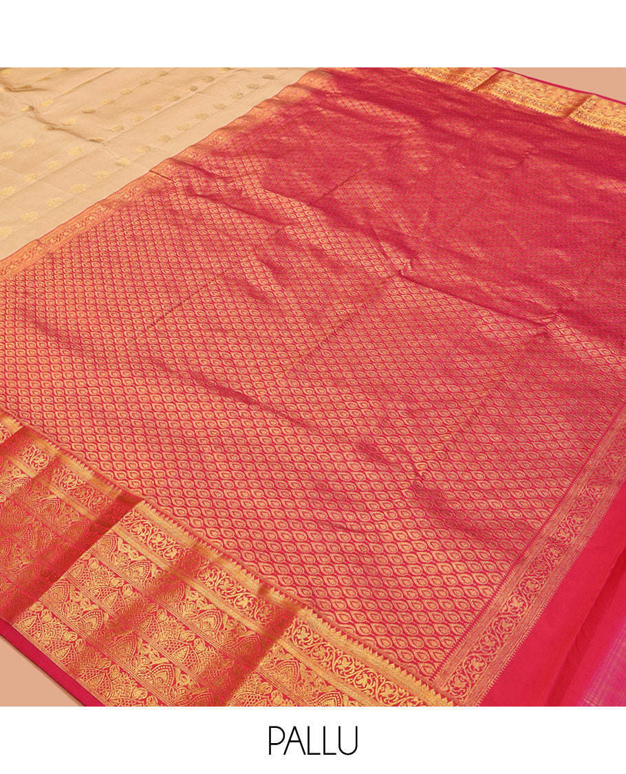 Sandal Vasundhara Lite-Silk Mix Saree, Sparsely Sparkled with Zari Buttas, Contrast Zari Traditional Border, Grand Pallu, and a Contrast Blouse
