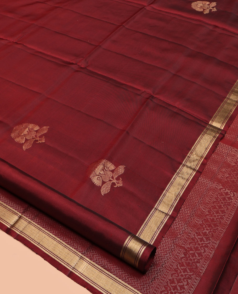 Red Mayuri Lite Silk Mix Saree, Decked Up with Zari Buttas, Zari Border, Pallu of Vanki Designs, and Matching Blouse