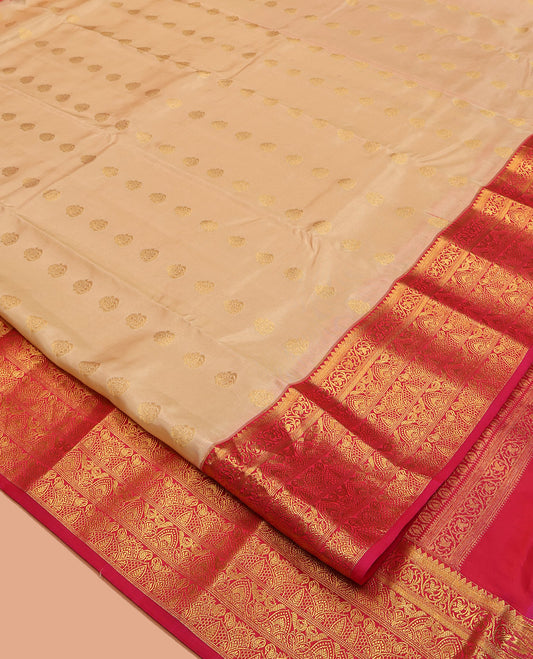 Sandal Vasundhara Lite-Silk Mix Saree, Sparsely Sparkled with Zari Buttas, Contrast Zari Traditional Border, Grand Pallu, and a Contrast Blouse