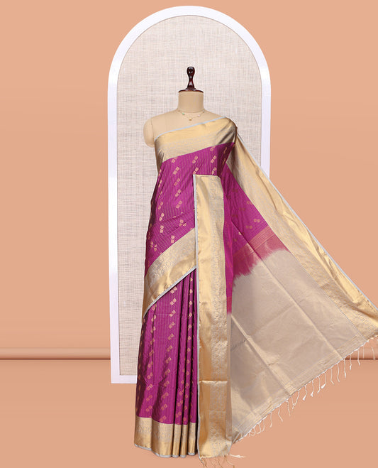 Purple Zari Butta and Stripes Budget Silk Saree