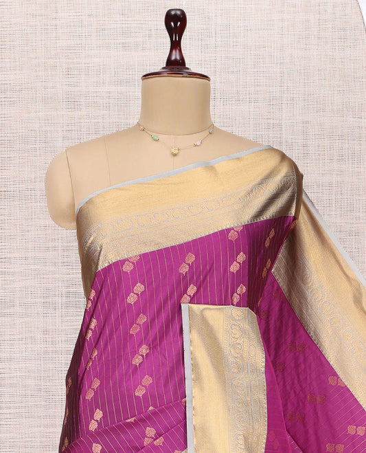 Purple Zari Butta and Stripes Budget Silk Saree