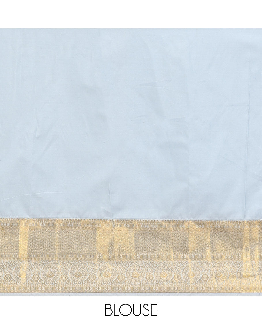 Blue Budget Silk Saree, Mesmerized with Zari Butta and Checks, Contrast Paisley Zari Border, Grand Pallu, and a Contrast Blouse