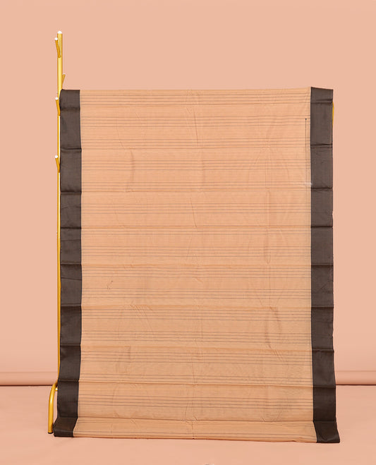 Sandal Striped Semi-Silk Cotton Saree, Complemented by a Contrast Border, Pallu Steeped with Stripes, and Paired with a Matching Blouse
