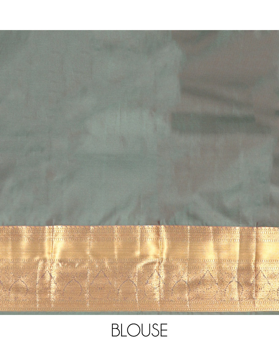 Green Budget Silk Saree, Featuring Zari Buttas, Highlighted by Traditional Zari Border, Pallu of Jaal Designs, and Matching Blouse