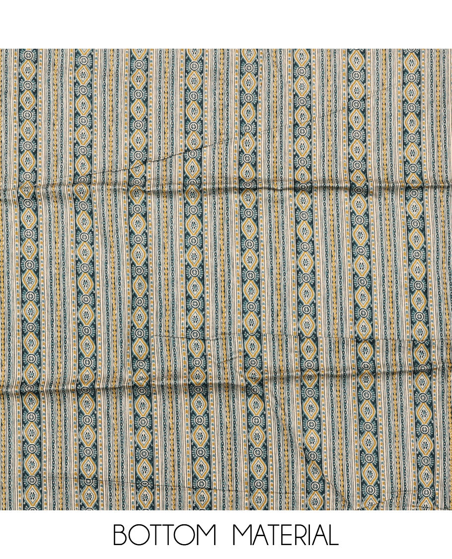 Blue Cotton Material Chudidar Set, Elevated with Intricate Motifs Print, and Embroidery on Its Cotton Top, a Geometric Printed Cotton Bottom, and Paired with Printed Cotton Dupatta