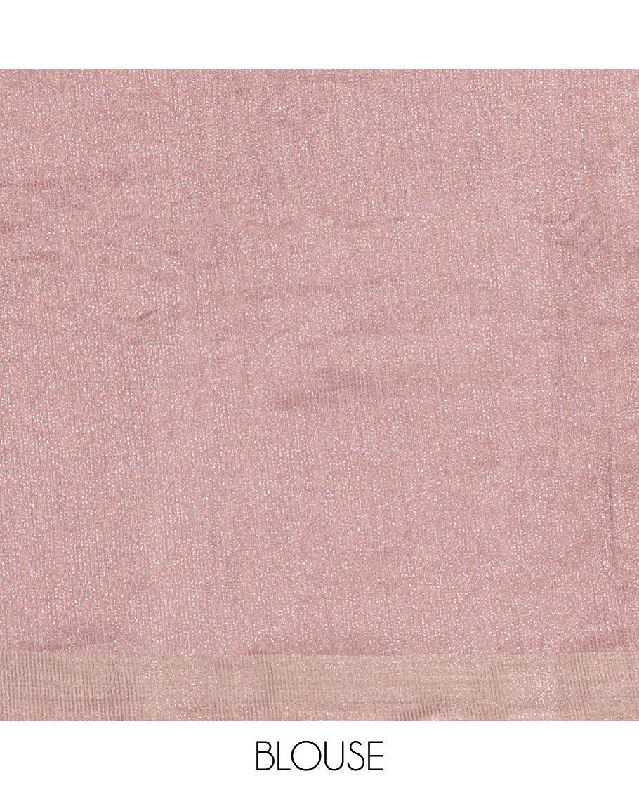 Mauve Tissue Saree, Gleamed Up with Zari Striped on Its Body, Highlighted by a Zari Border, Pallu Steeped with Zari Stripes, and Paired with a Matching Blouse
