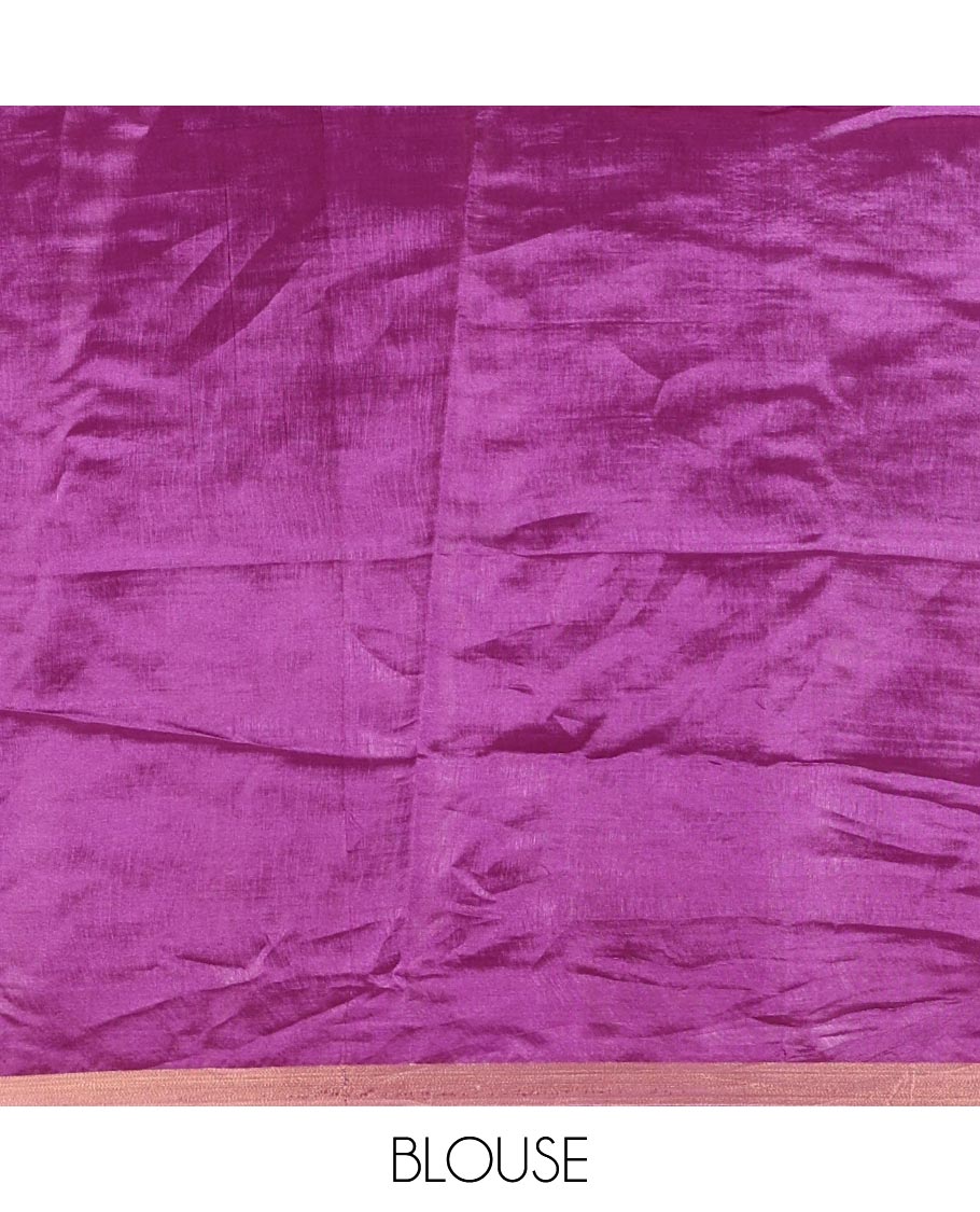 Purple zari buttas banana pith silk saree, zari bavanji border, zari striped pallu, and a matching zari design blouse