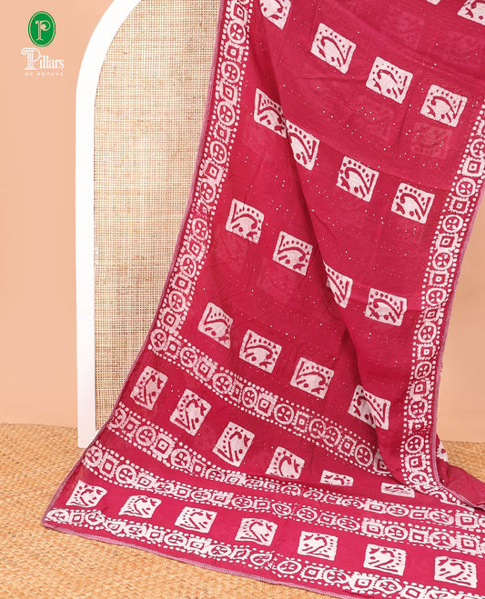 Purple pathick printed sequins work masraise cotton saree with lace printed border & pathiick print rich pallu along with running blouse