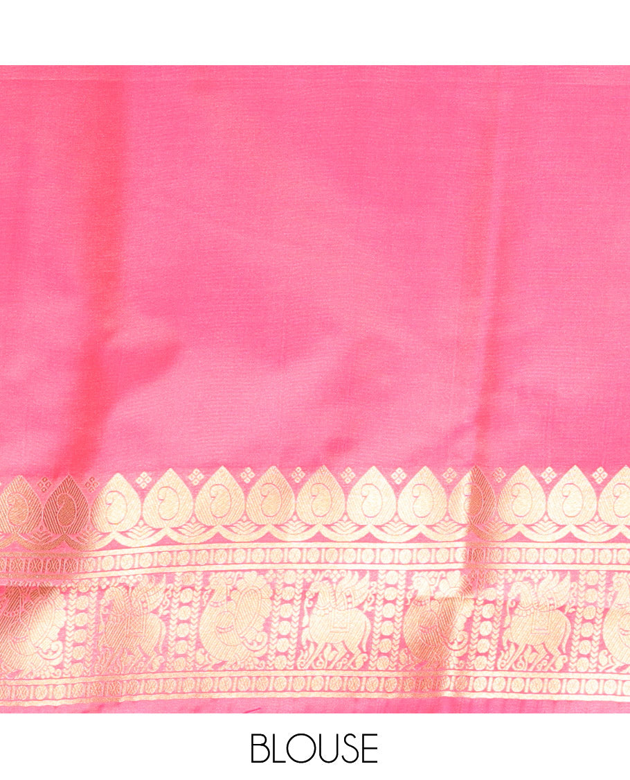 Green Elite Soft Silk Saree, Adorned with Zari Buttas, Contrast Intricate Border, Jaal Pallu, and a Contrast Blouse