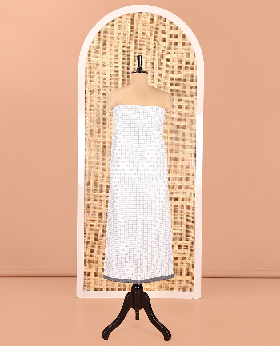 White-Black Handloom Cotton Material Chudidar Set Featuring Butta Enclosed Checked Top, Heathered Bottom, and Dual-Color Dupatta