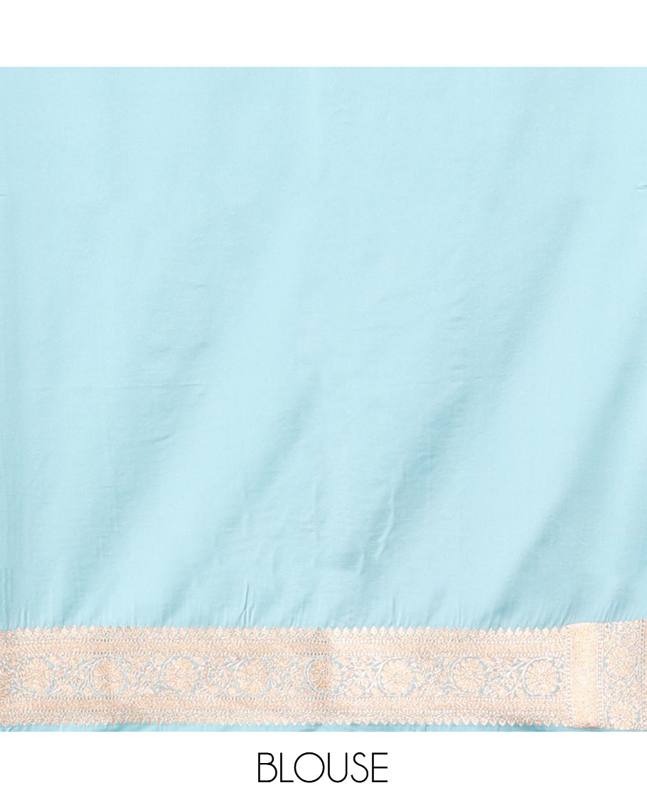 Pale Blue Semi-Banaras Satin Silk Saree