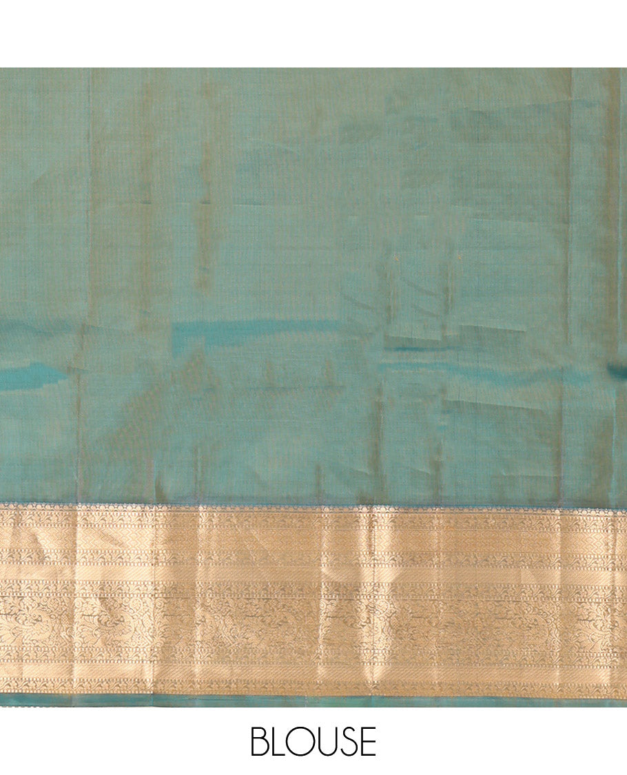 Yellow Vasundhara Lite Silk Mix Saree, Subtly Sparkled with Zari Buttas, Complemented by a Contrast Border of Muthu, Kodi Visiry, and Mayil Designs, Intricately Designed Pallu, and Paired with a Contrast Blouse