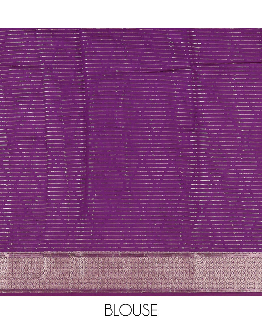 Red Assam Silk Saree, Delicately Woven with Zari Stripes, Complemented by Contrast Jaal Design Border,  Zari Woven Pallu, and Contrast Blouse