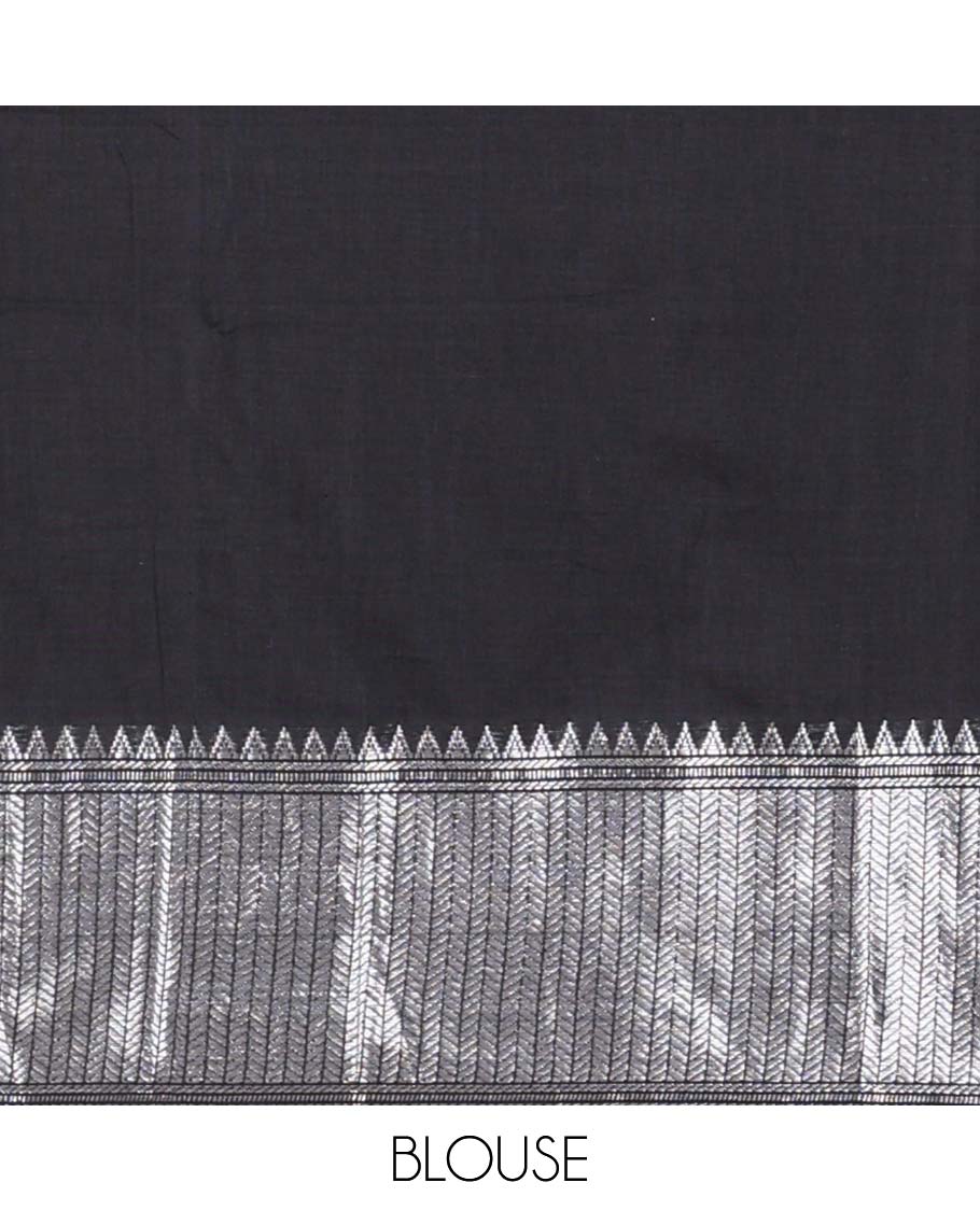 Violet cotton half saree with contrast zari border, plain blouse & plain with zari border dhavani
