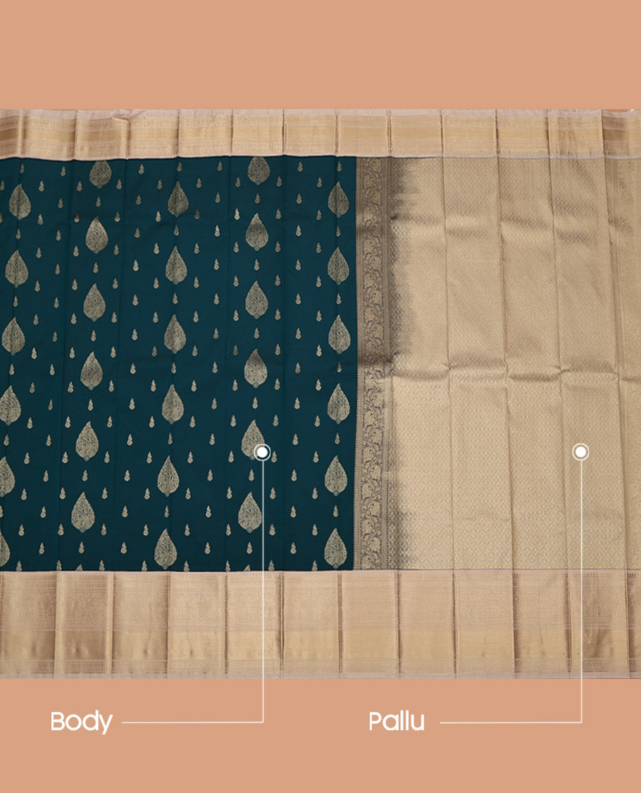 Blue Budget Silk Saree, Prettified with Zari Buttas on Its Body, Complemented by a Contrast Traditional Zari Design Border, Subtly Sparkled Pallu, and Paired with a Contrast Blouse