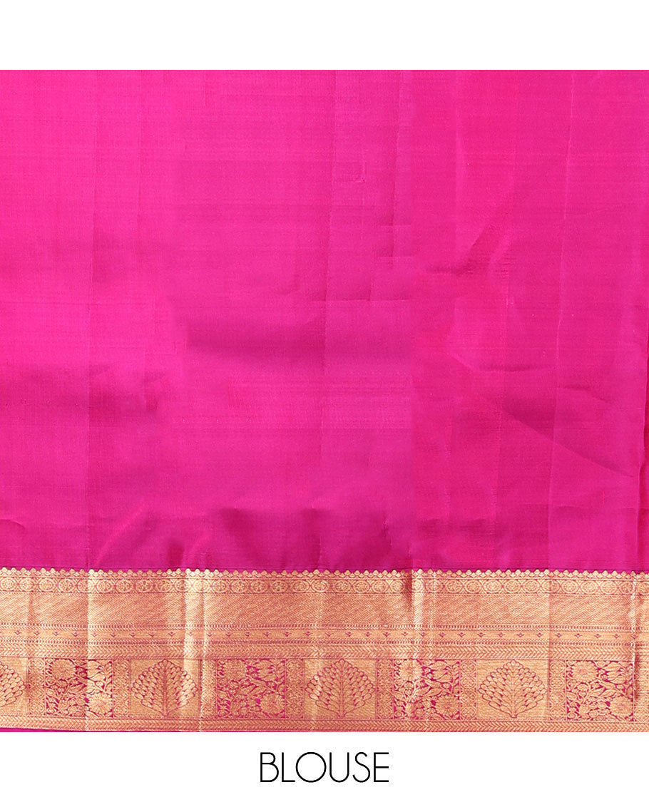 Pink  floral jacquard kancheepuram silk saree with self zari design border & intricate floral zari design pallu