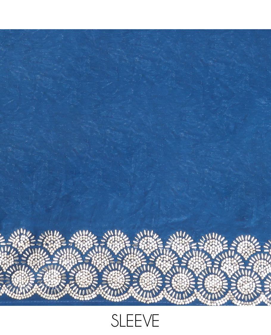 Blue Designer Saree, Prettified with Stone Struck on Its Body, Highlighted by a Stone Embroidered Scallop Border, Self-Pallu, and Paired with a Stone Work Matching Blouse