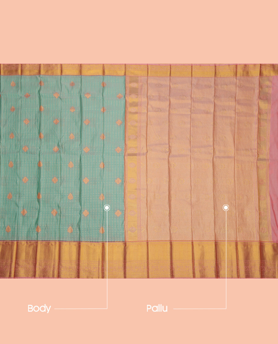 Blue Budget Silk Saree, Adorned with Zari Buttas, a Contrast Traditional Zari Border, Grand Pallu, and a Contrast Blouse