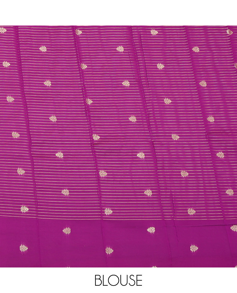 Green Litchi Saree, Crafted with Peacock-Chakram Buttas and Checks, a Contrast Traditional Zari Border, Intricate Pallu, and a Contrast Blouse