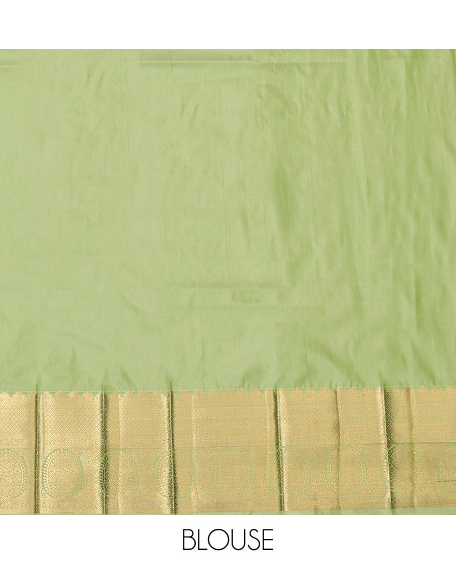Orange Budget Silk Saree, Detailed with Zari Buttas, Contrast Traditional Zari Border, Grand Pallu, and a Contrast Blouse