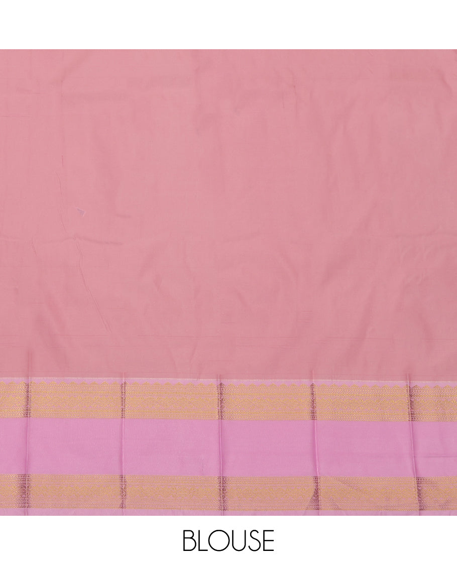 Parrot Green Budget Silk Saree, Subtly Sparkled with Zari Buttas and Stripes, a Contrast Traditional Zari Rettai Pettu Border, Jaal Pallu, and a Contrast Blouse