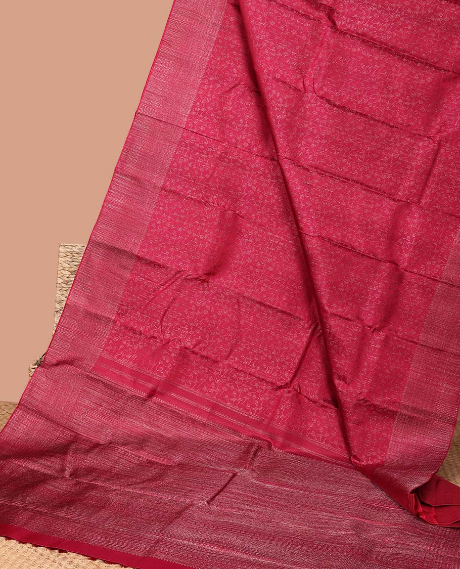 Red floral design kancheepuram silk saree with self striped border & striped floral pallu