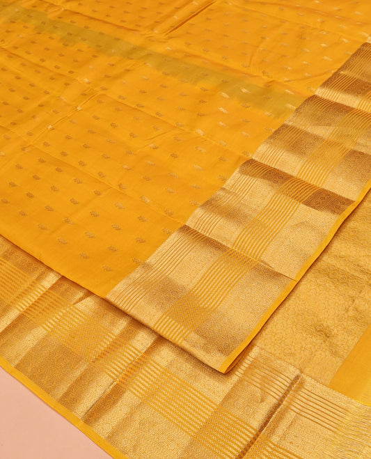 Yellow Vasundhara Lite Silk Mix Saree, Subtly Sparkled with Zari Buttas All Over Its Body, Highlighted by Traditional Zari Designs, Grand Pallu and Paired with a Matching Blouse
