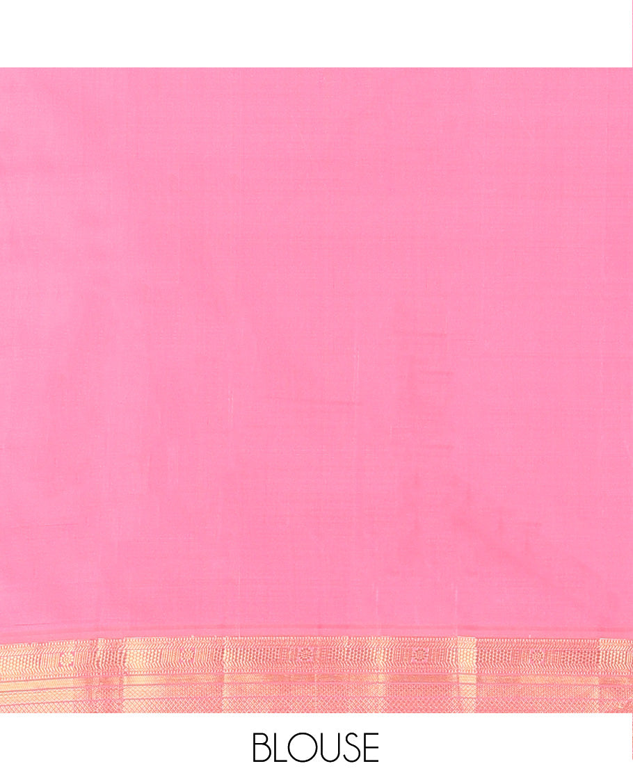 Sandal zari buttas Vasundhara silk mix saree, contrast border of chakra, muthu, mayil kann, paiyaadi kann, and Pichwai cow designs, and intricate pallu