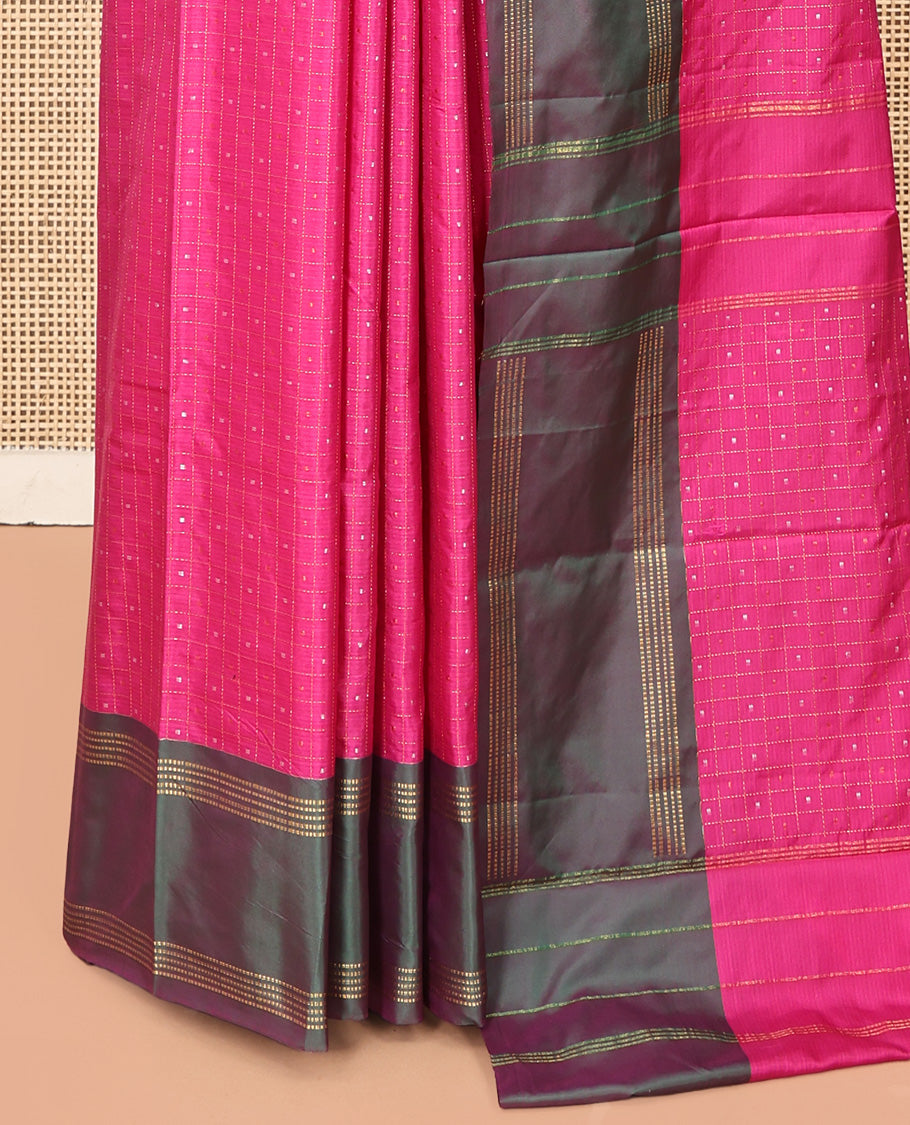 Pink Arani Saree, Decked Up with Butta Enclosed Checks, a Contrast Bodi Border, Self-Pallu, and a Matching Blouse