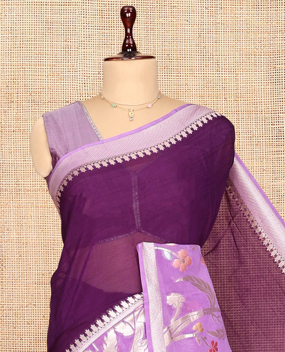 Purple Plain Viscose Georgette Saree